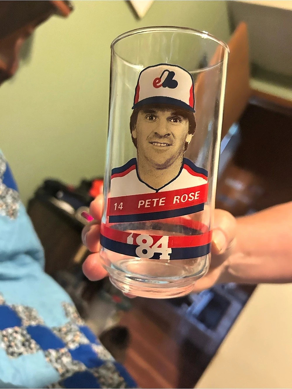 Pete Rose Baseball Drinkware Glass Red & Clear